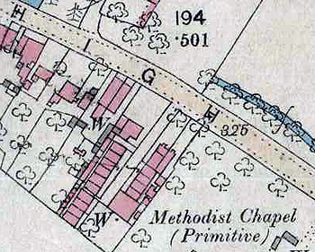 The Primitive Methodist chapel on a map of 1880